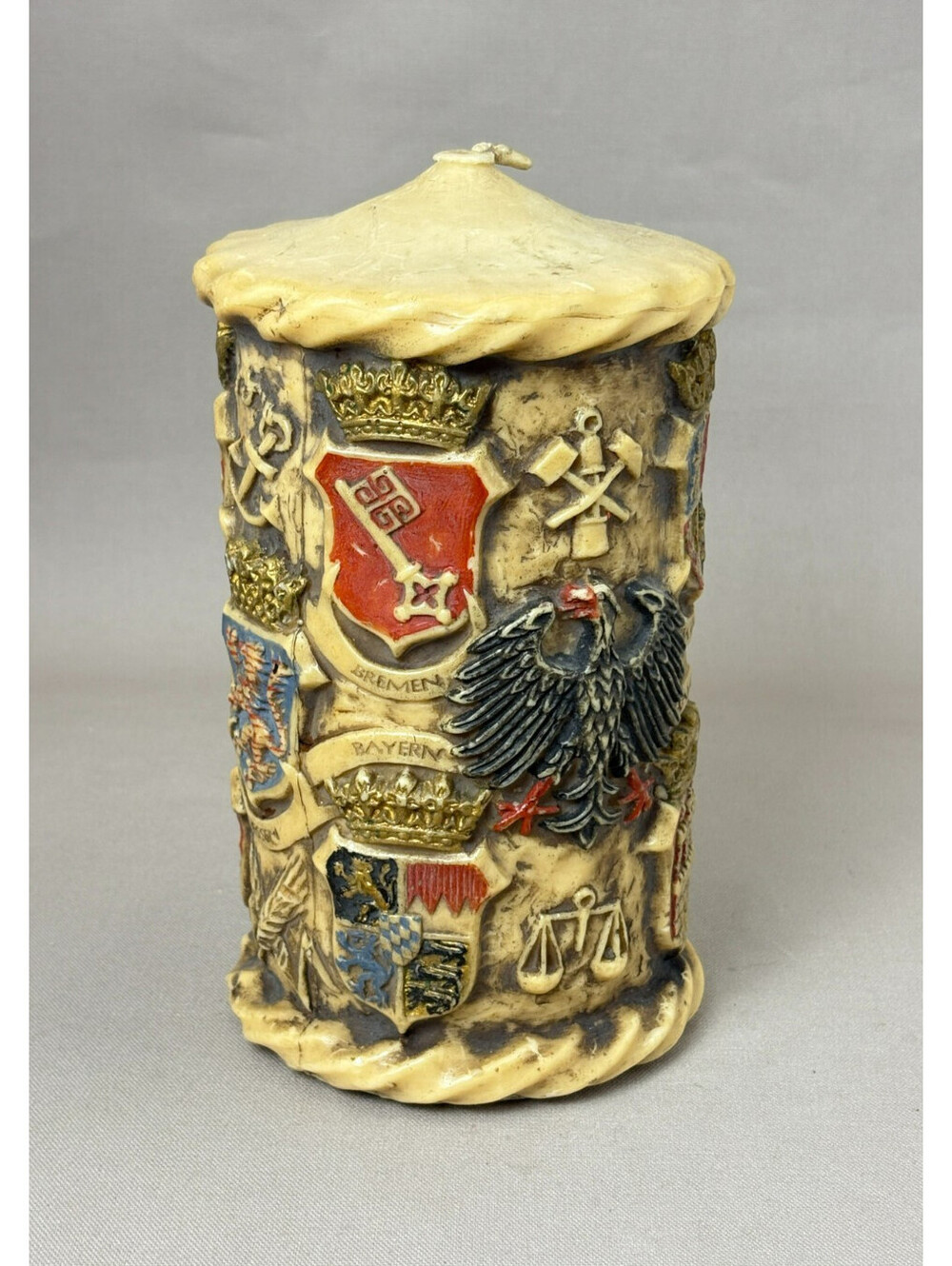 Vintage German Coat of Arms Relief Pillar Candle Eagle Bundesländer Crests 7
